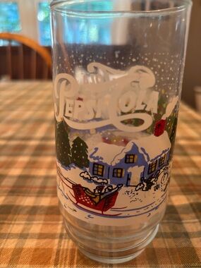 Pepsi Holiday Glass with Red Sleigh and Blue Village